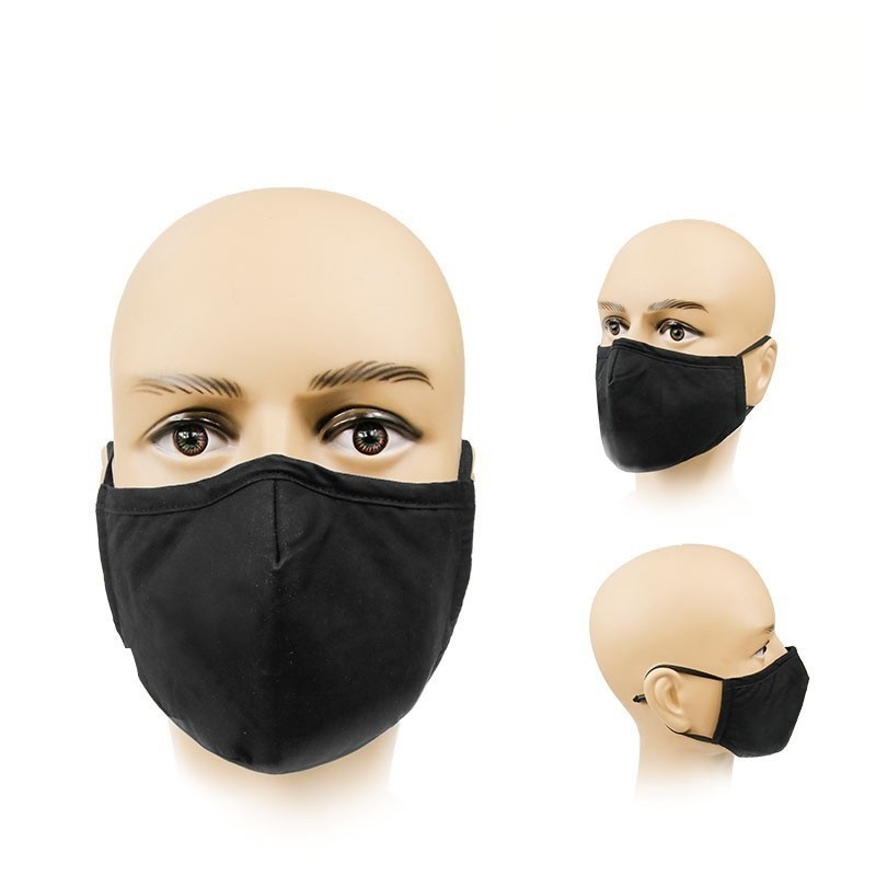 Wiederverwendbare 3-lagige schwarze Baumwollmaske mit Filtern